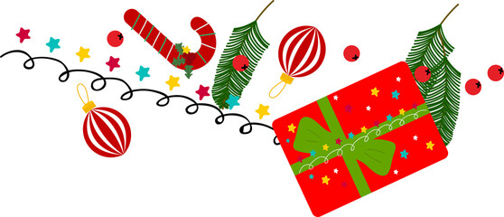 Christmas present. Garlands, flags, labels, bubbles, ribbons and stickers. Collection of Merry Christmas decorative icons