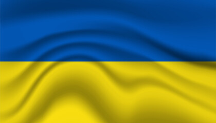 Close up Ukraine national flag waving realistic vector illustration