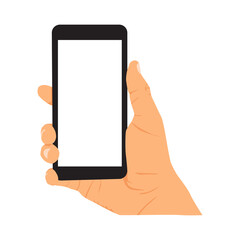 vector illustration of person holding smart phone, hand holding smart phone