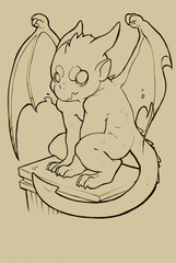 Illustration of a chibi gargoyle with open wings