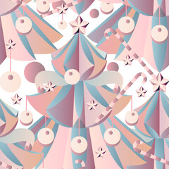 Seamless vector Christmas pattern with stars, balloons, Christmas trees and candy canes