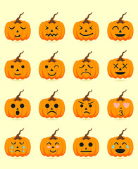 halloween pumpkin set. pumpkin face emoticons for halloween design. cute face pumpkins