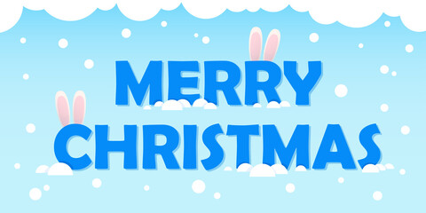 blue lettering with ears merry christmas snowballs