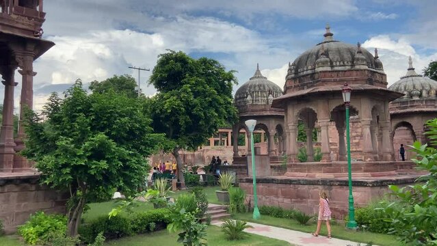 Tourists Visiting Mandore Garden Temple Ruins In Jodhpur, India