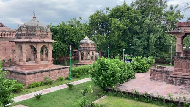 Historical Indian Cenotaphs Dome Structures In Mandore Garden, Jodhpur