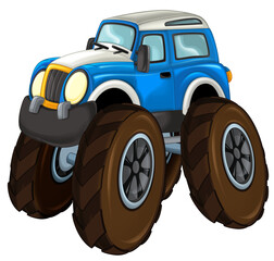 cartoon happy and funny off road police car looking like monster truck smiling vehicle illustration for children © honeyflavour