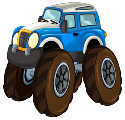 cartoon happy and funny off road police car looking like monster truck smiling vehicle illustration for children © honeyflavour