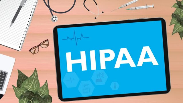 HIPAA Compliance 4k Illustrated Cartoon Animation Showing Medical Icons with HIPAA Text