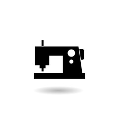 Sewing machine glyph icon logo with shadow