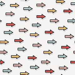 hand drawn colorful doodle arrows linear seamless pattern in pastel colors on light background