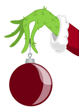 Green Scruffy Hand Holding Christmas Bulb Ornaments 