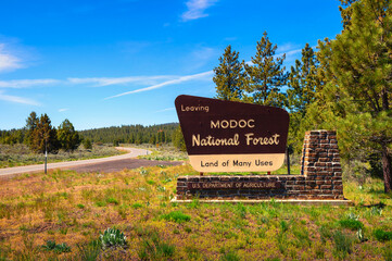 Modoc National Forest street sign located in Northeastern California.