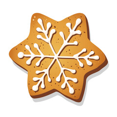 Christmas gingerbread cookie in shape of star with snowflake isolated on white background. Holiday vector illustration. Eps 10