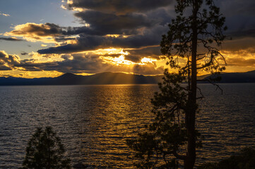 Sunset above Lake Tahoe in California