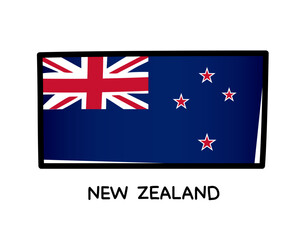 Flag of New Zealand. Colorful New Zealand flag logo. Blue, red and white hand-drawn brush strokes. Black outline. Vector illustration