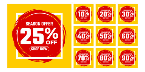 Sale tags set vector badge 10%, 20%, 30%, 40%, 50%, 60%, 70%, 80%, 90%  Special offer and discount promotion big mega flash sale