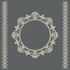 Decorative frame Elegant vector element for design in Eastern style, place for text. Floral gray border. Lace illustration for invitations and greeting cards