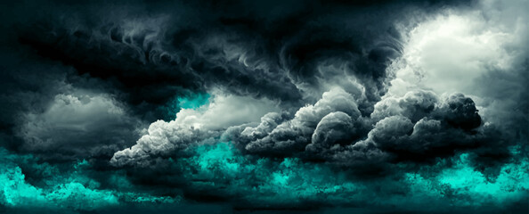 dark teal cloudy sky, night skies with clouds, gloomy, background, banner - obrazy, fototapety, plakaty