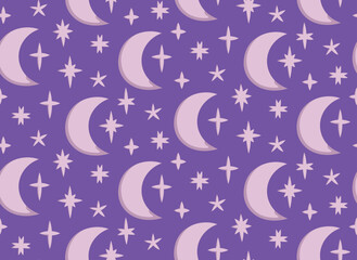 Seamless pattern with moon and stars. Beautiful texture in cartoon style.