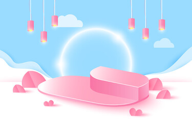 vector round pedestal podium. paper cut Version 4.