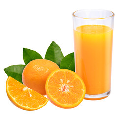 Glass of Fresh orange juice with orange fruits on white background PNG file.