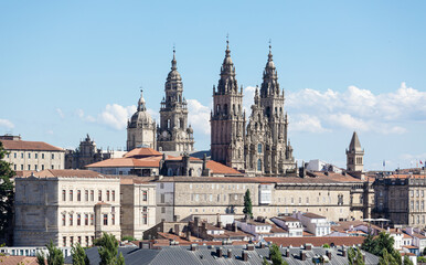 Fototapeta na wymiar Santiago de Compostela Cathedral and old city view on sunny day
