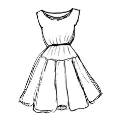 hand-drawn fashionable women's dress in retro style