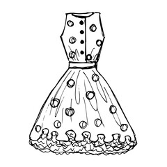hand-drawn fashionable women's dress in retro style