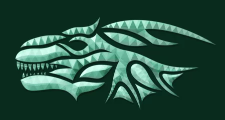 Poster Low poly art with green emerald dragon head © Rikley Stock