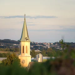 Fotobehang  white belltower of a church in Burgenland © Ewald Fröch