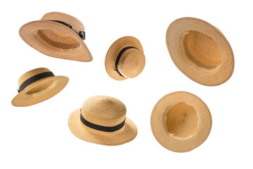 Straw hat with black bow isolated on white