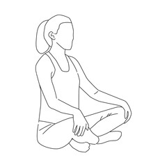 Line art of woman doing Yoga in lotus pose vector. Girl cross-legged sitting or meditation in both Buddhism and Hinduism.
