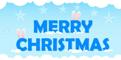 blue inscription with ears merry christmas snowballs and christmas toys