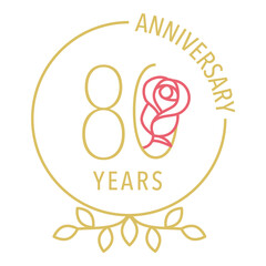 80 years anniversary with rose flower, logo design template