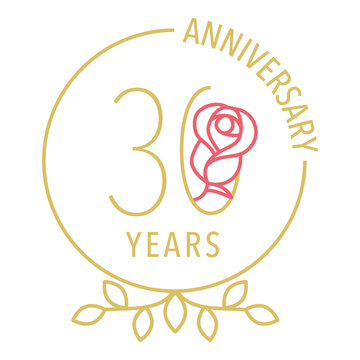 30 years anniversary with rose flower, logo design template