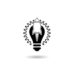 Light bulb gear and rocket icon logo with shadow