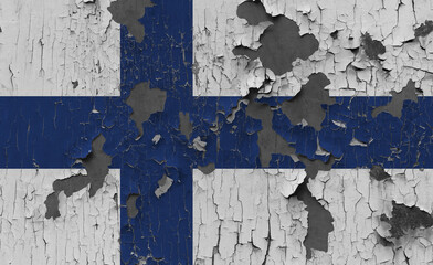 3D Flag of Finland on an old stone wall background.