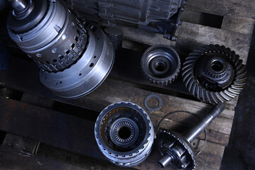 car transmission disassembled for repair