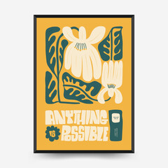 Abstract floral posters template. Modern trendy Matisse minimal style. Pink and blue colors. Hand drawn design for wallpaper, wall decor, print, postcard, cover, template, banner. 