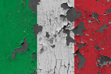 3D Flag of Italy on an old stone wall background.