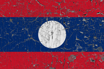 3D Flag of Laos on an old stone wall background.