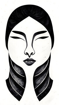Illustration of a line art of woman head with closed eyes isolated in white background