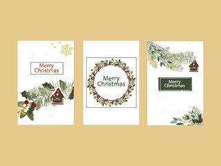 Set of merry christmas vector greeting card templates.