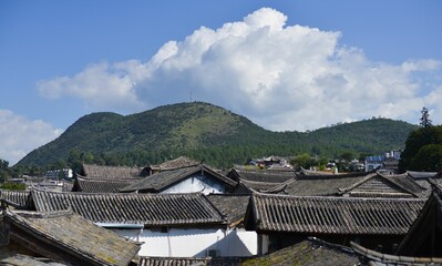 Aerial view of Old Town of Lijiang - the historic center of Lijiang City in Yunnan, China