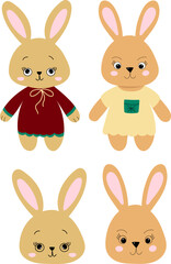 cartoon rabbits on white background, isolated vector