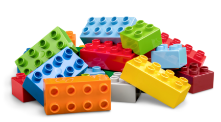 Colorful children building bricks on background