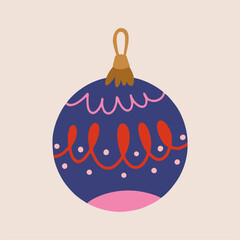 Christmas tree decorations. Decorative toy in retro style. Traditional accessory for the celebration of New Year and Christmas on a white background.