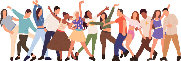 crowd of dancing people on white background, isolated vector