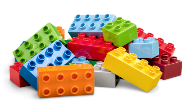 Colorful children building bricks on background