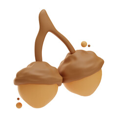 Thanksgiving object oak nut, 3d Illustration